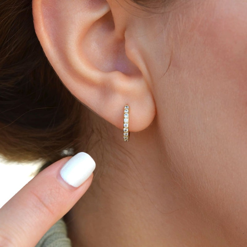 Mini Stone Hoop Earrings Huggie Hoop Earrings  Stoned Hoop Earrings  Silver Medium Hoop Earrings Gold Hoops Earring Set Gold Earrings