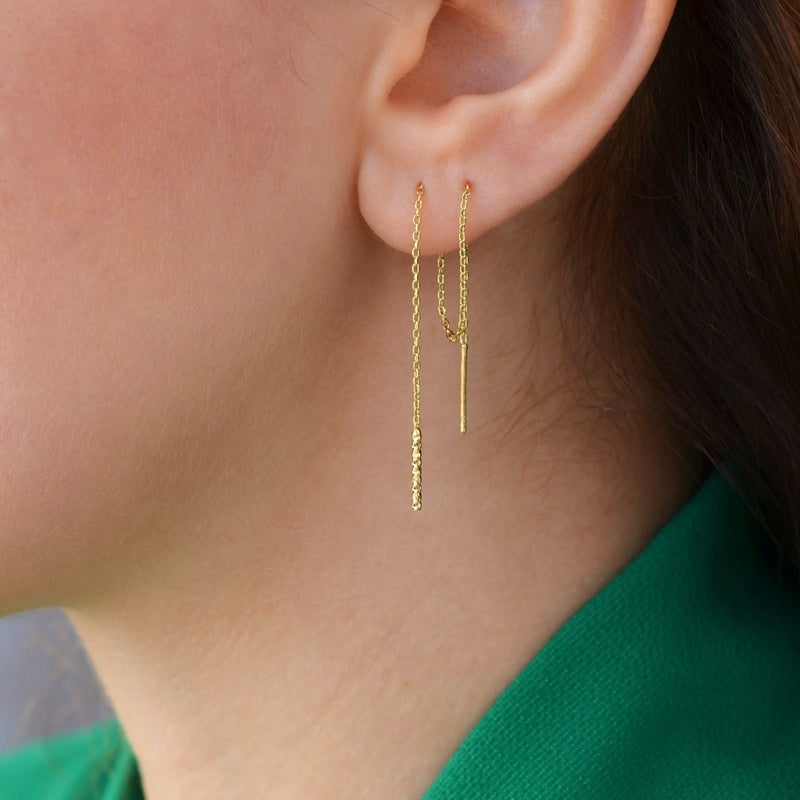 Long Chain Earrings Thin Chain Earrings Huggie Earrings Gold Chain Silver Chain Earring Set