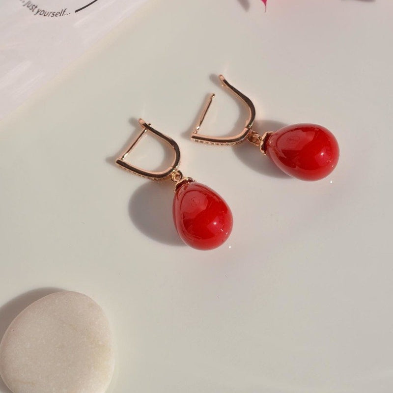 Red Pearl Earrings Dangle Earrings Drop Earrings Hoop Earrings Earrings Hoop Gold Earrings Silver Earrings