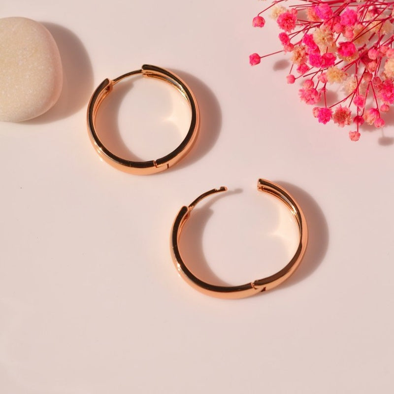 Curved Flat Hoop Earrings Huggie Hoop Earrings    Rose Gold Medium Hoop Earrings Gold Hoops Earring Set Gold Earrings