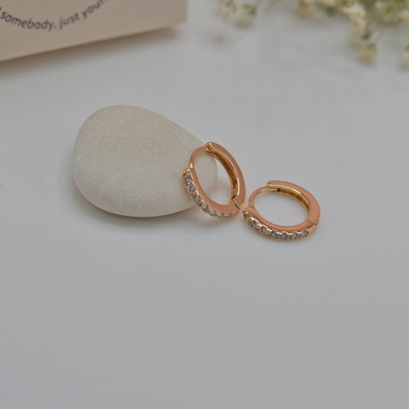 Huggie Hoop Earrings  Stoned Hoop Earrings  Rose Gold Medium Hoop Earrings Rose Gold Hoops Earring set Rose Gold and Gold Multicolour