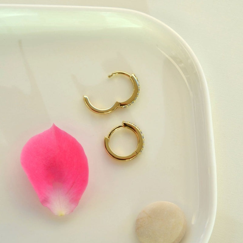 Mini Stone Hoop Earrings Huggie Hoop Earrings  Stoned Hoop Earrings  Silver Medium Hoop Earrings Gold Hoops Earring Set Gold Earrings