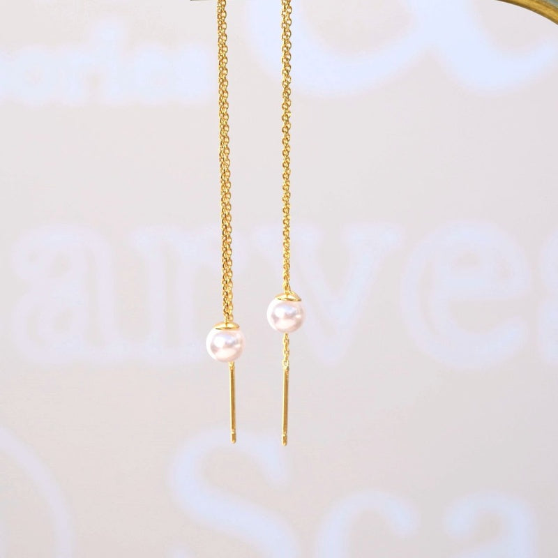 Long Chain Earrings Pearls Earrings Chain Earrings Thin Chain  Huggie Earrings Gold Chain Silver Chain