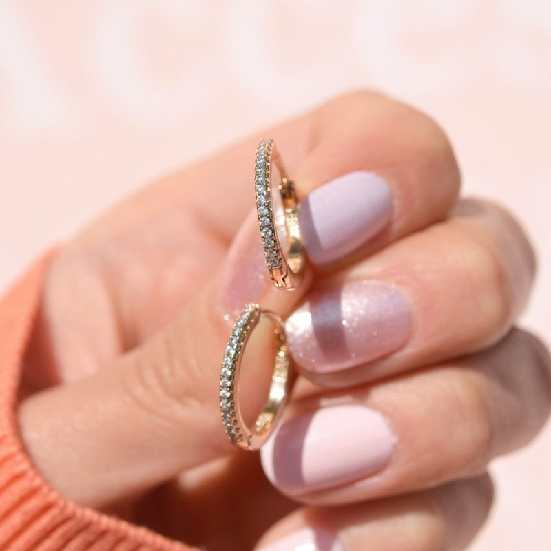 Hoop Earrings  Stoned Huggie Hoop Earrings Midi Hoop Earrings Gold Hoops Earring set  Gold Earrings