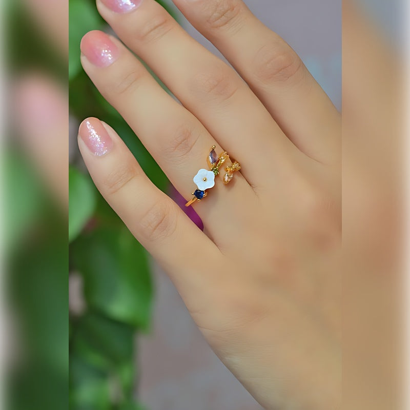 Magnolia Ring Flower Ring Adjustable Ring Vintage Ring Knuckle Joint   Cute Ring Women Ring Blue White