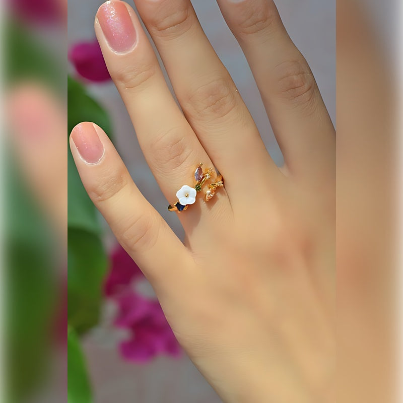 Magnolia Ring Flower Ring Adjustable Ring Vintage Ring Knuckle Joint   Cute Ring Women Ring Blue White