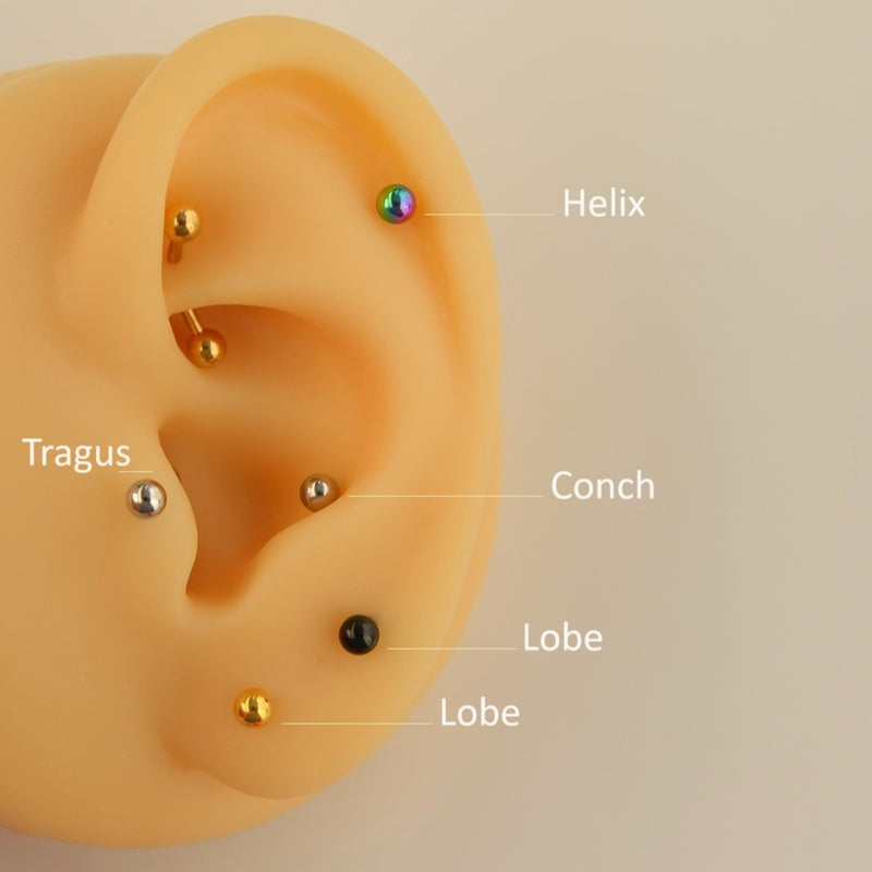 Flat Back Steel Earrings,  Conch Piercing, Cartilage, and More Gold Hologram Black and Silver  Colour