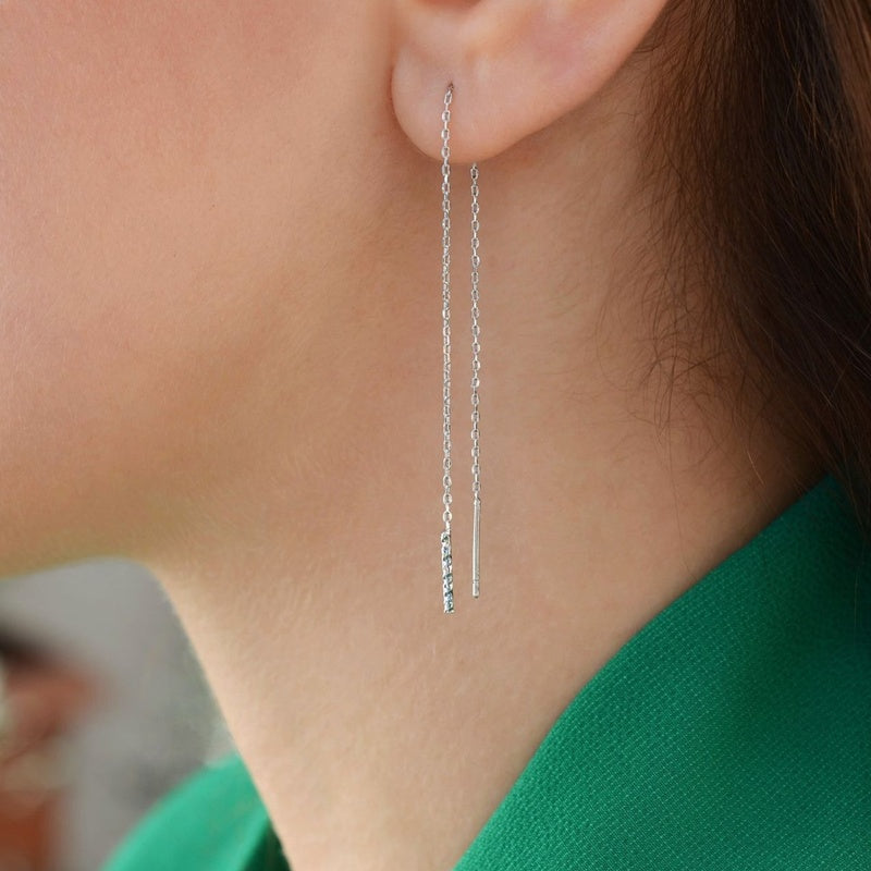 Long Chain Earrings Thin Chain Earrings Huggie Earrings Gold Chain Silver Chain Earring Set