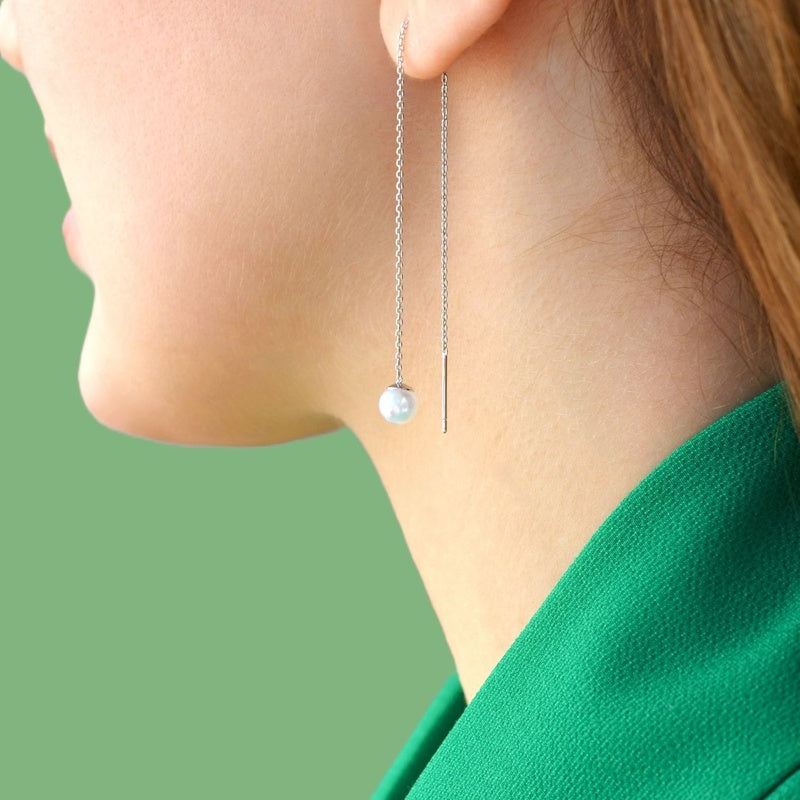 Long Chain Earrings Pearls Earrings Chain Earrings Thin Chain  Huggie Earrings Gold Chain Silver Chain