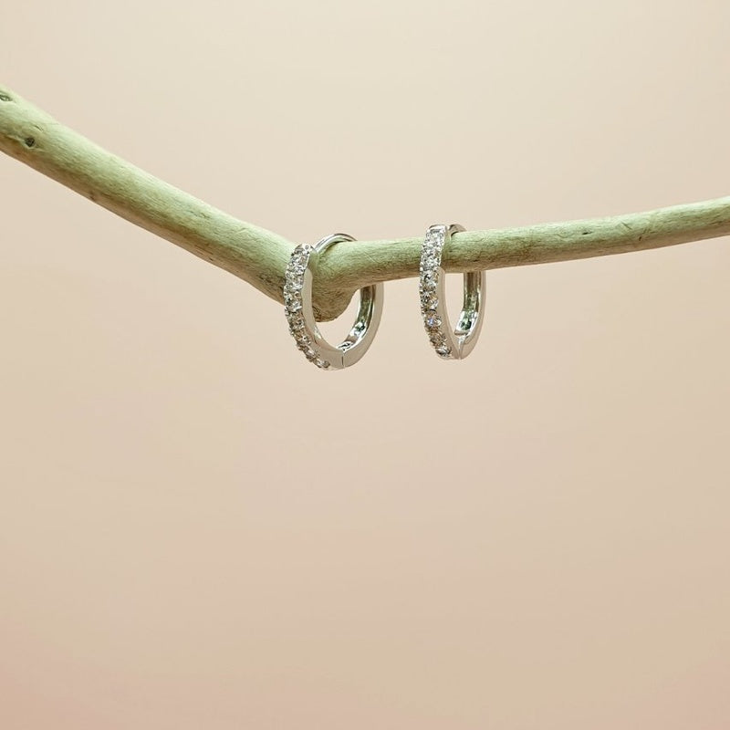 Huggie Hoop Earrings  Stoned Hoop Earrings  Silver Medium Hoop Earrings Silver Hoops Earring Set Silver Earrings