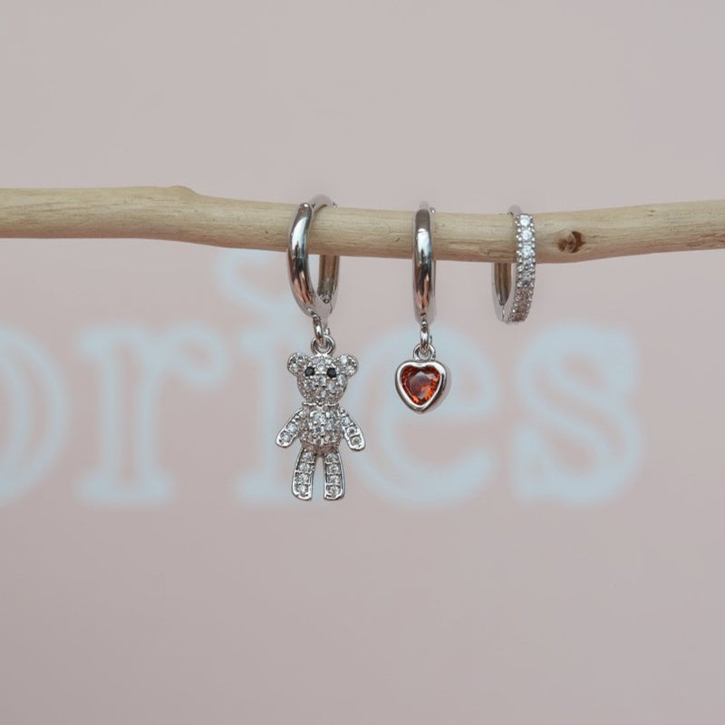 Teddy Bear WitH Heart Earring Set Teddy Bear Earring Set  Set Of 3 Dangle Earrings Drop Earrings Triple Set Gold Earrings