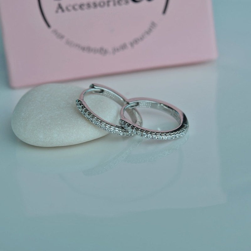 Hoop Earrings  Stoned Huggie Hoop Earrings Midi Hoop Earrings Silver Hoops Earring set  Silver Earrings