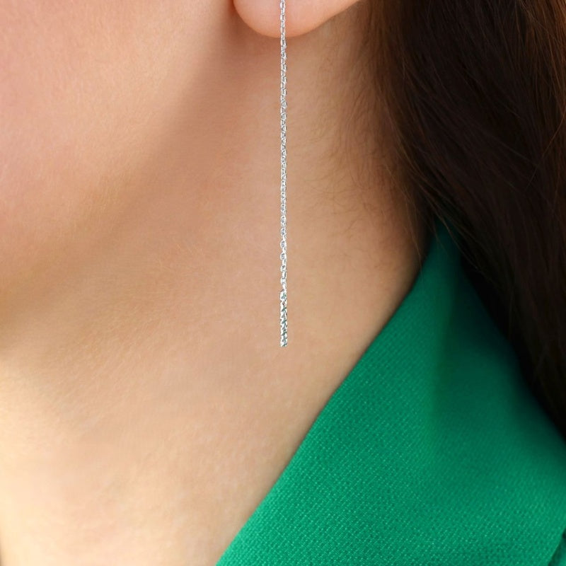 Long Chain Earrings Thin Chain Earrings Huggie Earrings Gold Chain Silver Chain Earring Set