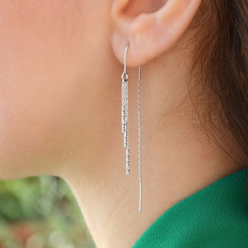 Dangle Chain Earrings Hook Earrings Hinged Earrings Huggie Earrings Chain Silver Gold