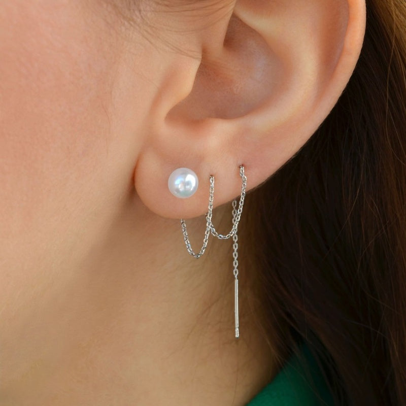 Long Chain Earrings Pearls Earrings Chain Earrings Thin Chain  Huggie Earrings Gold Chain Silver Chain