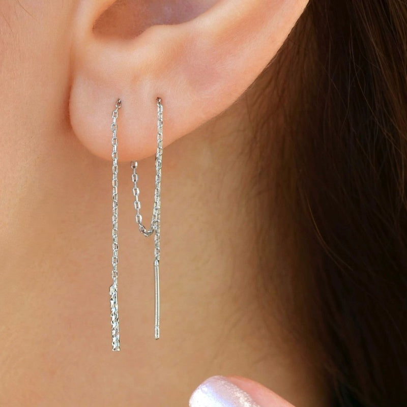 Long Chain Earrings Thin Chain Earrings Huggie Earrings Gold Chain Silver Chain Earring Set