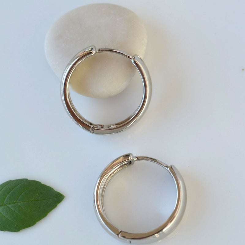 Curved Flat Hoop Earrings Huggie Hoop Earrings   Silver Medium Hoop Earrings