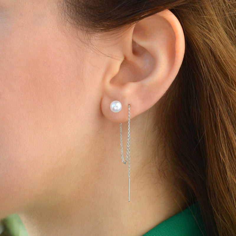 Long Chain Earrings Pearls Earrings Chain Earrings Thin Chain  Huggie Earrings Gold Chain Silver Chain