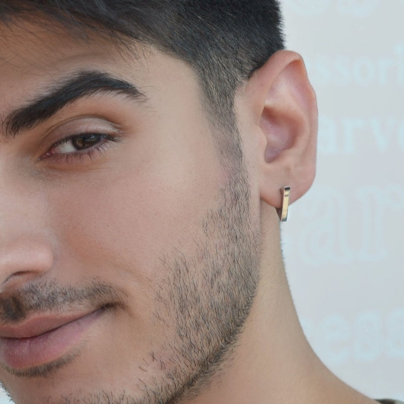 Triangle Steel  Mens Earring Mens Earrings Male  Huggie Antique Thumb Vintage