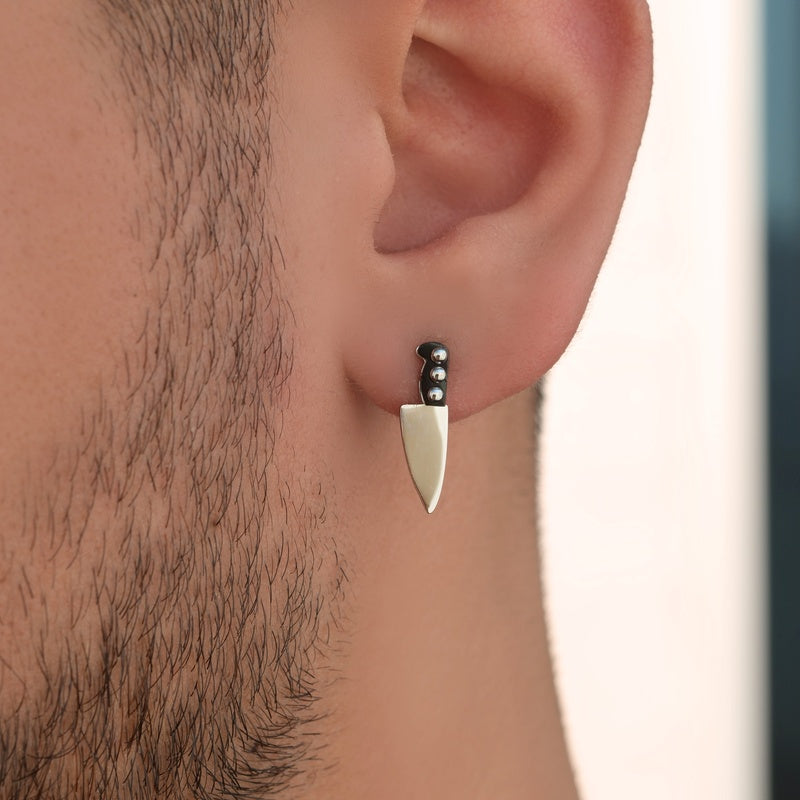 Mens Chef Knife Earring Steel Mens Earring Mens Earrings Male  Huggie Antique Thumb Vintage