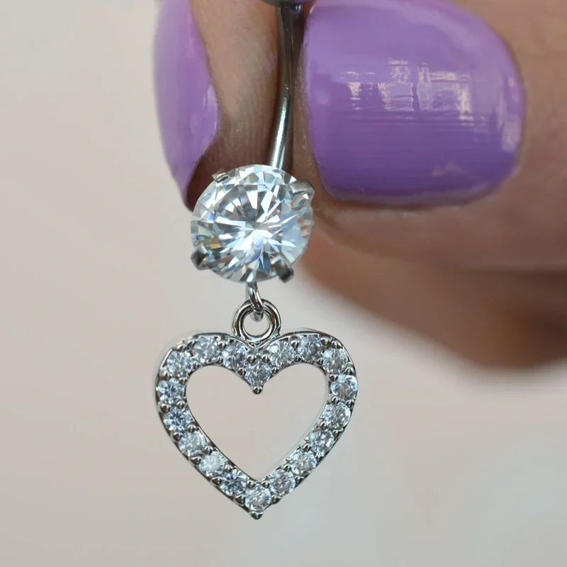 Heart Swing Navel Piercing, Belly Button Ring, Belly Button Piercing, Belly Piercing, Belly Ring, Curved Barbell, Belly Bar,  Dangle