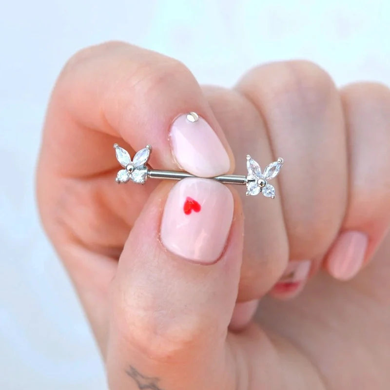 Butterfly Charm Butterfly Nipple Piercing Nipple Barbells Nipple Bar Body Piercing Bridge Barbells Body Jewelry Silver