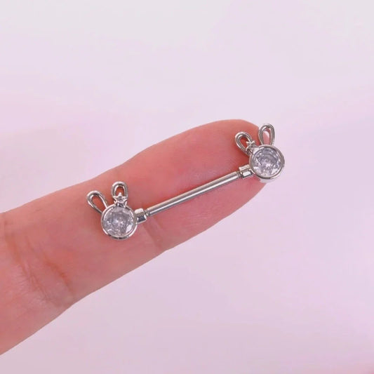Mini  Rabbit Nipple Piercing Nipple Barbells Nipple Bar Body Piercing Bridge Barbells Body Jewelry - Silver Rabbit Piercing