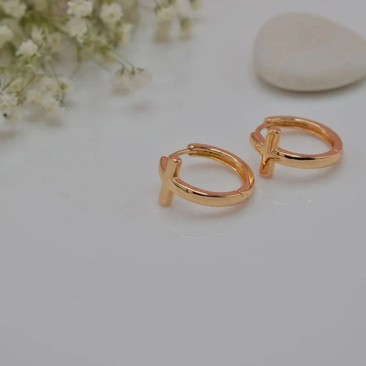 Gold Plated Cross Earrings, Earring Set, Set Of 2, Gold Color Earrings