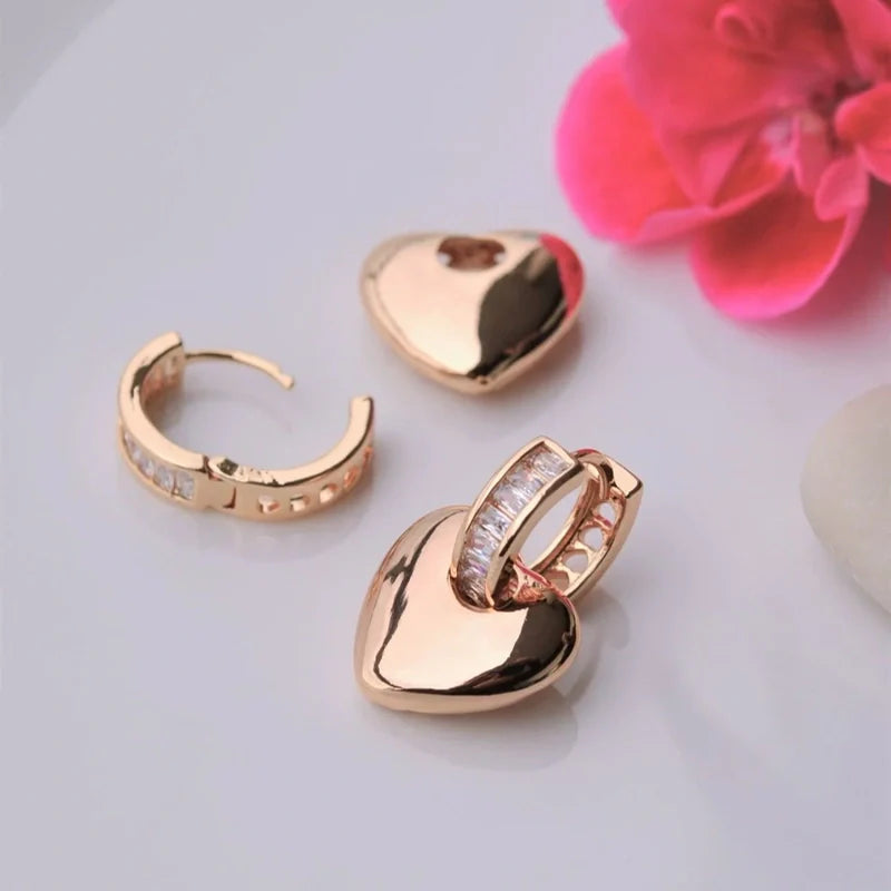 Heart Earrings Curved  Dangle Earrings Drop Earrings with Stone Ring Heart Charm  Gold and Silver