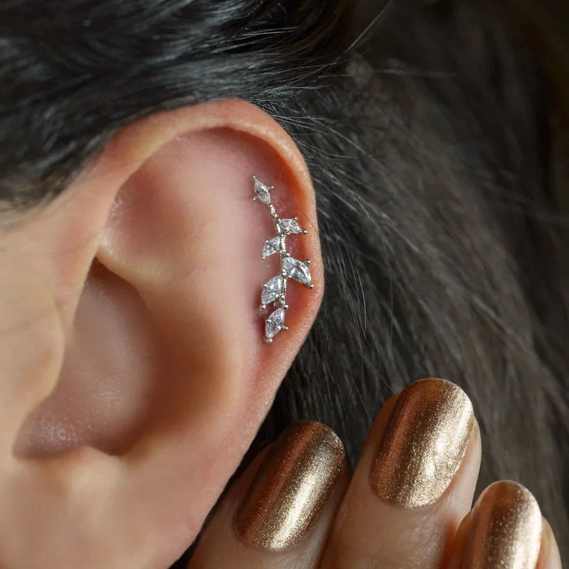 Spring Branch Zircon Cartilage Earring Ear Cuff Silver Colour