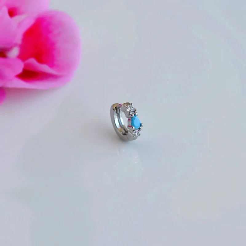 Mini Ring Piercing for Forward Helix, Tragus, and Daith with Blue Ring Piercing Zircon Stone 5 mm