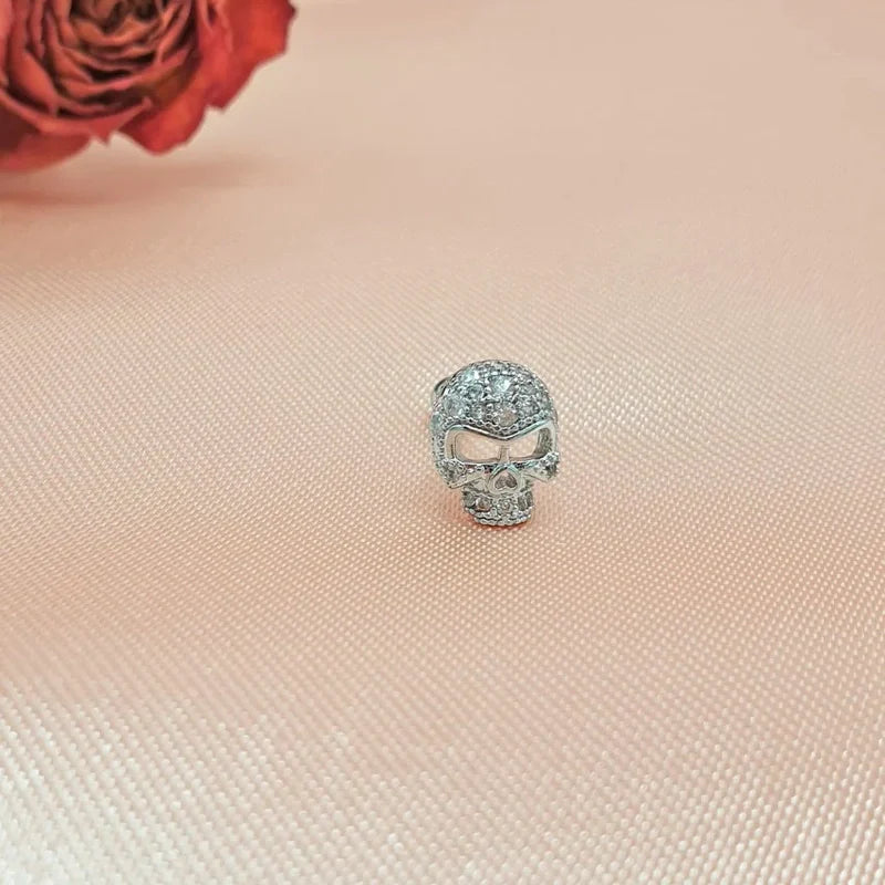 Skull Mens Earrings Zircon Stone, Silver Colour Mens Earring Male  Huggie Antique Thumb Vintage