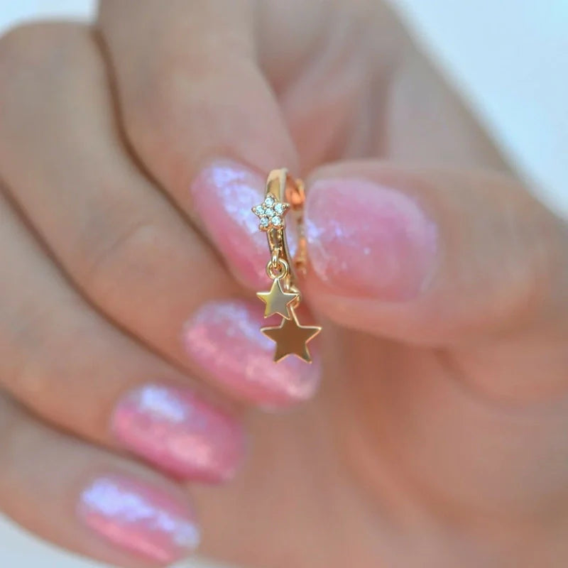 Star Dangling Earring, Minimalist Earrings, Shiny Star, Star Ring  Helix Piercing Cartilage  Earrings, Lobe Earring Rose Gold