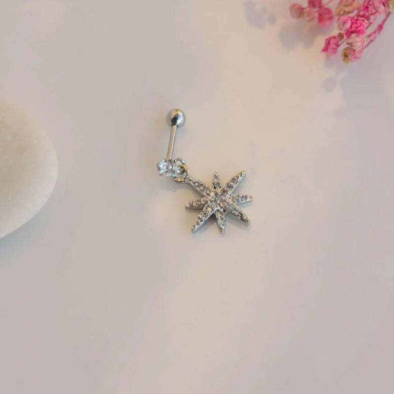 Polar Star Earring Dangle Earrings  Dangle Piercing,  Dangle Stars Charm Earrings Piercing Helix Cartilage Silver Colour