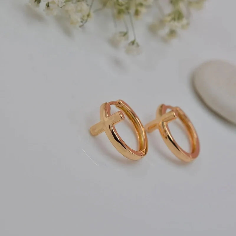 Gold Plated Cross Earrings, Earring Set, Set Of 2, Gold Color Earrings