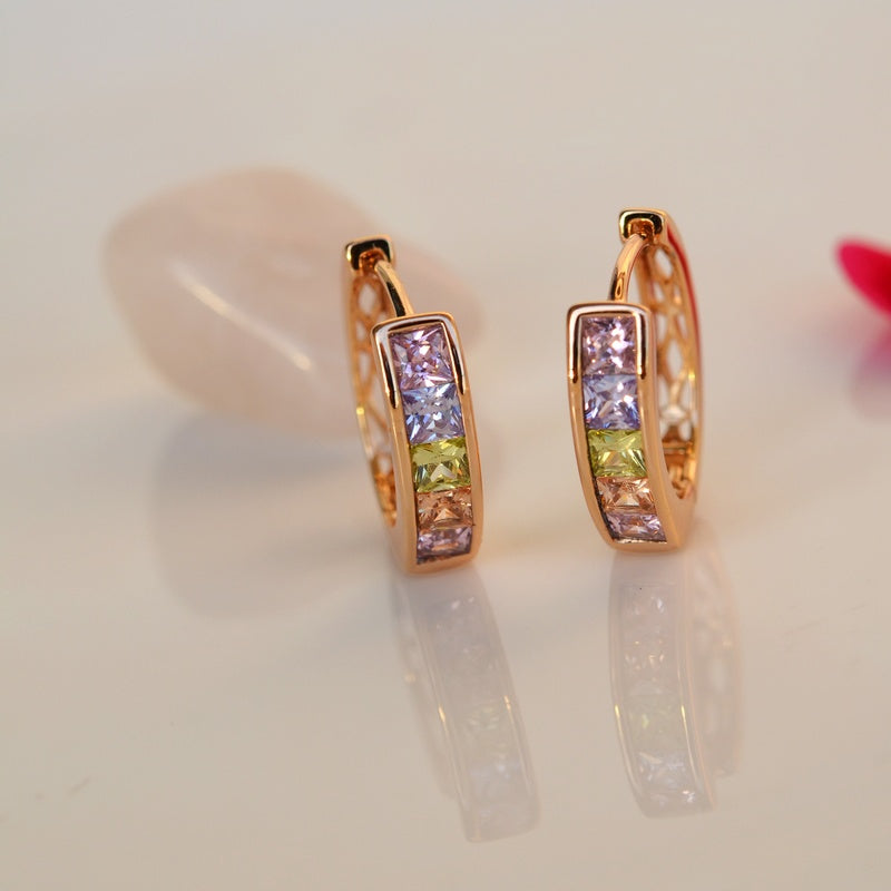 Hoop Earrings Multicolour Shiny Stone Earrings Curved  Earrings Gold