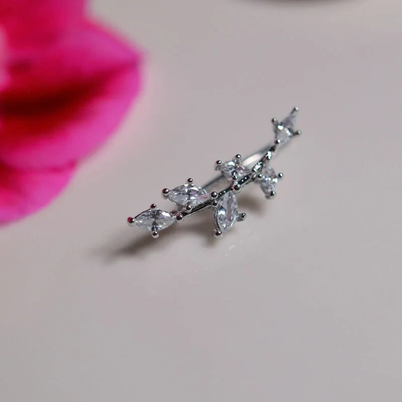 Spring Branch Zircon Cartilage Earring Ear Cuff Silver Colour