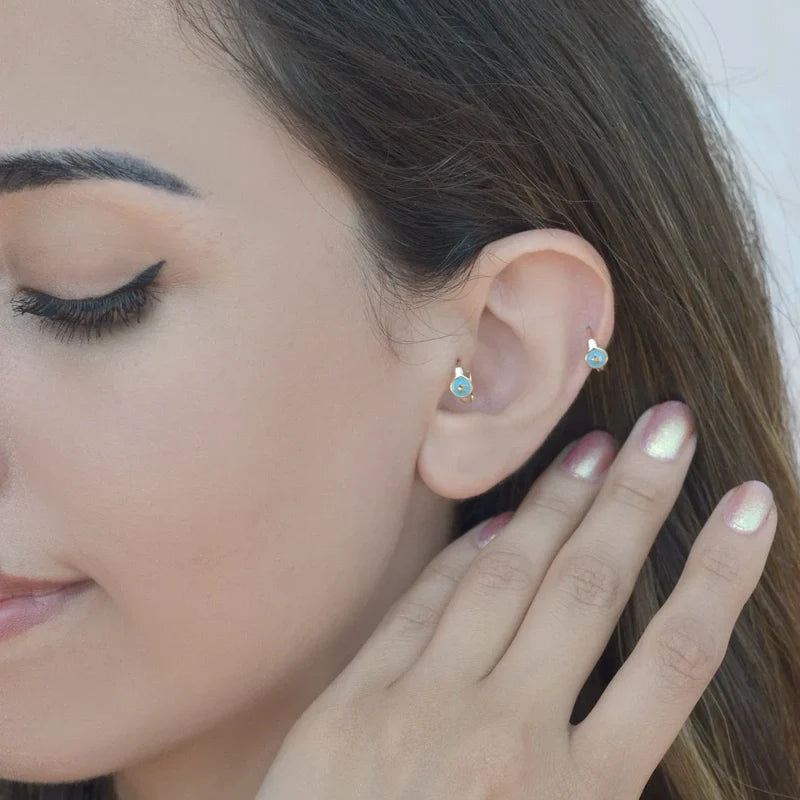Steel Blue Earring, Star Earrings, Mini Ring,  Hoop Earrings, Star Piercing, Tragus Piercing Helix Cartilage Earring ,Gift For Her