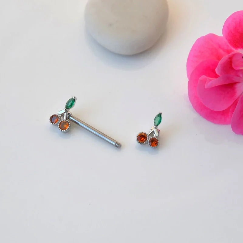 Cherry Piercing Fruit Piercing  Nipple Piercing Nipple Barbells Nipple Bar Body Piercing Bridge Barbells Body Jewelry Silver