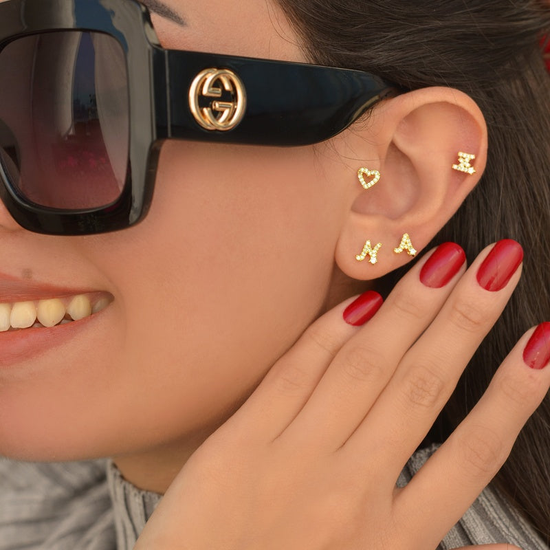 Letter Earrings Stud Letter Earrings  Piercing for Helix, Tragus, Lobe, and Cartilage Gold  Silver Gift For Her