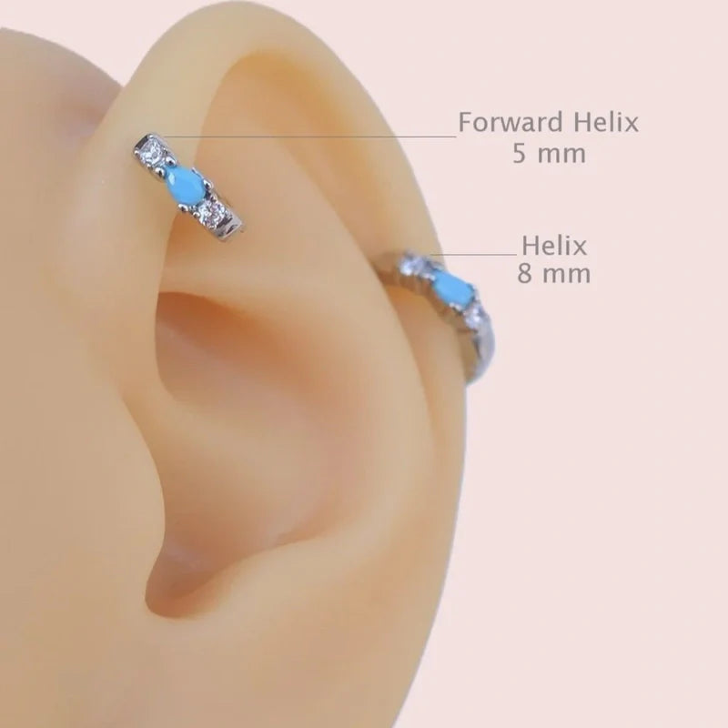 Mini Ring Piercing for Forward Helix, Tragus, and Daith with Blue Ring Piercing Zircon Stone 5 mm