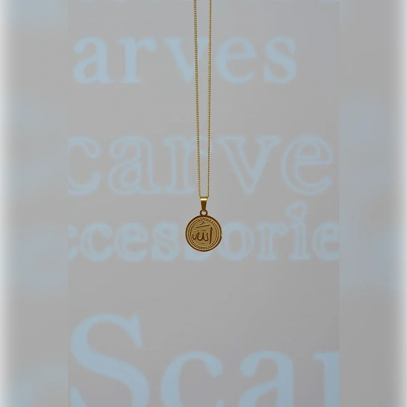 Allah Written Necklace Women's Gold Colour Circle