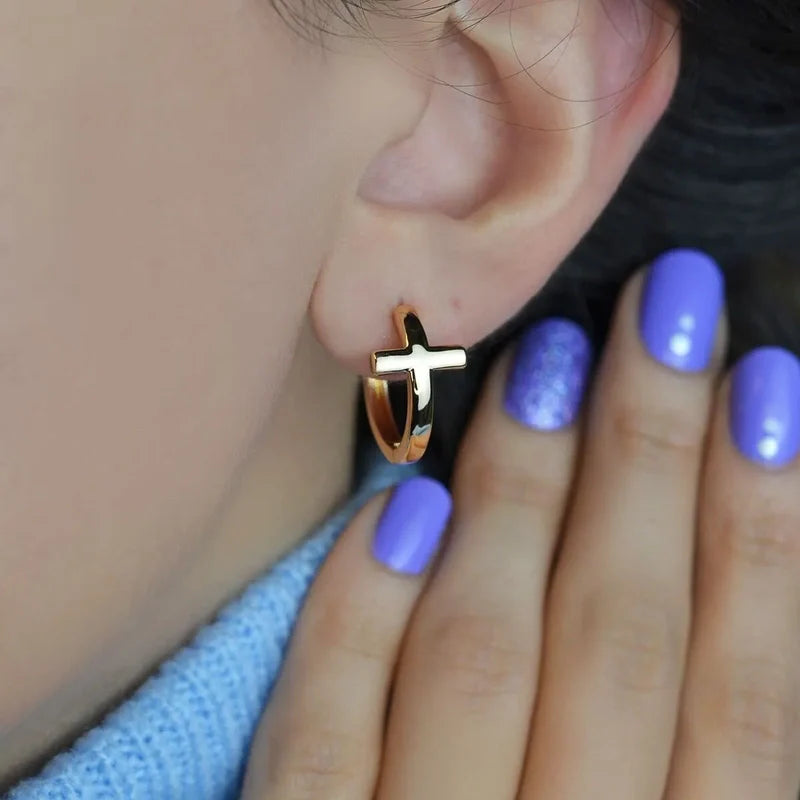 Gold Plated Cross Earrings, Earring Set, Set Of 2, Gold Color Earrings