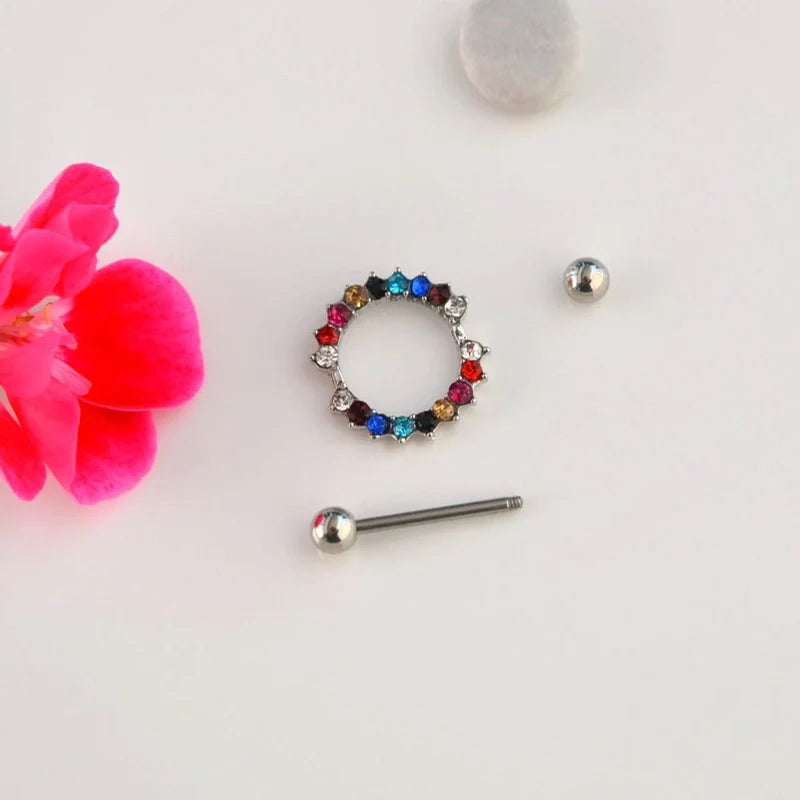 Multicoloured Ring Nipple Piercing Nipple Barbells Nipple Bar Body Piercing Bridge Barbells Body Jewelry Silver