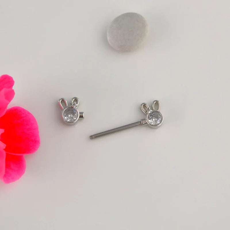 Mini  Rabbit Nipple Piercing Nipple Barbells Nipple Bar Body Piercing Bridge Barbells Body Jewelry - Silver Rabbit Piercing