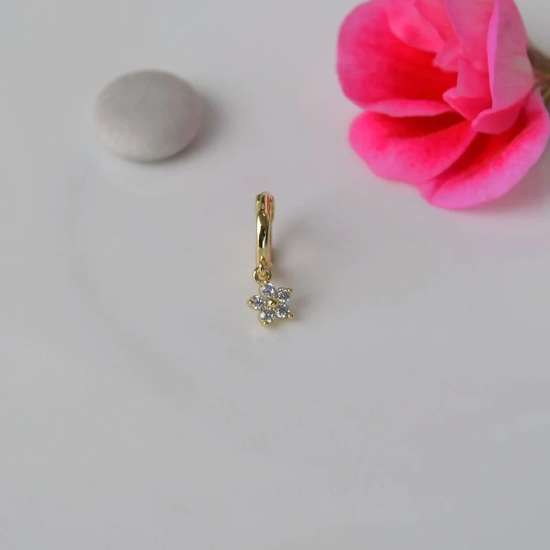 Mini Flower Earring Dangle Earrings,  Hoop Earrings, Helix Piercing Earrings Mini Earrings Gold