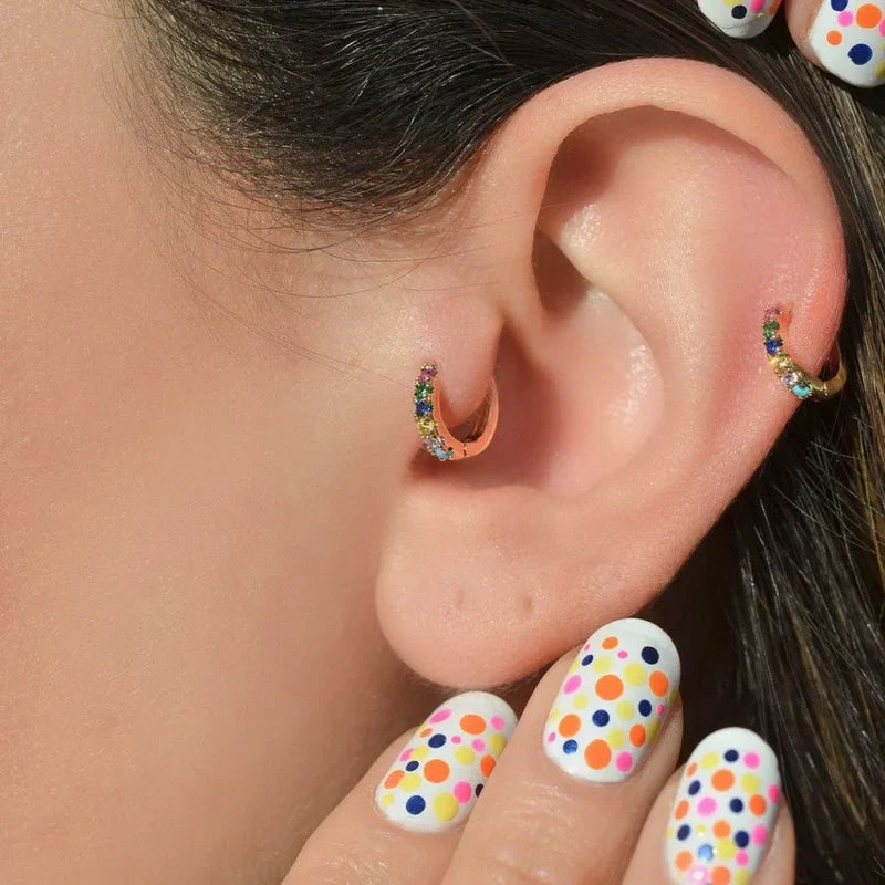 Multicoloured Ring Tragus Piercing Helix Cartilage Earring Gold Colour