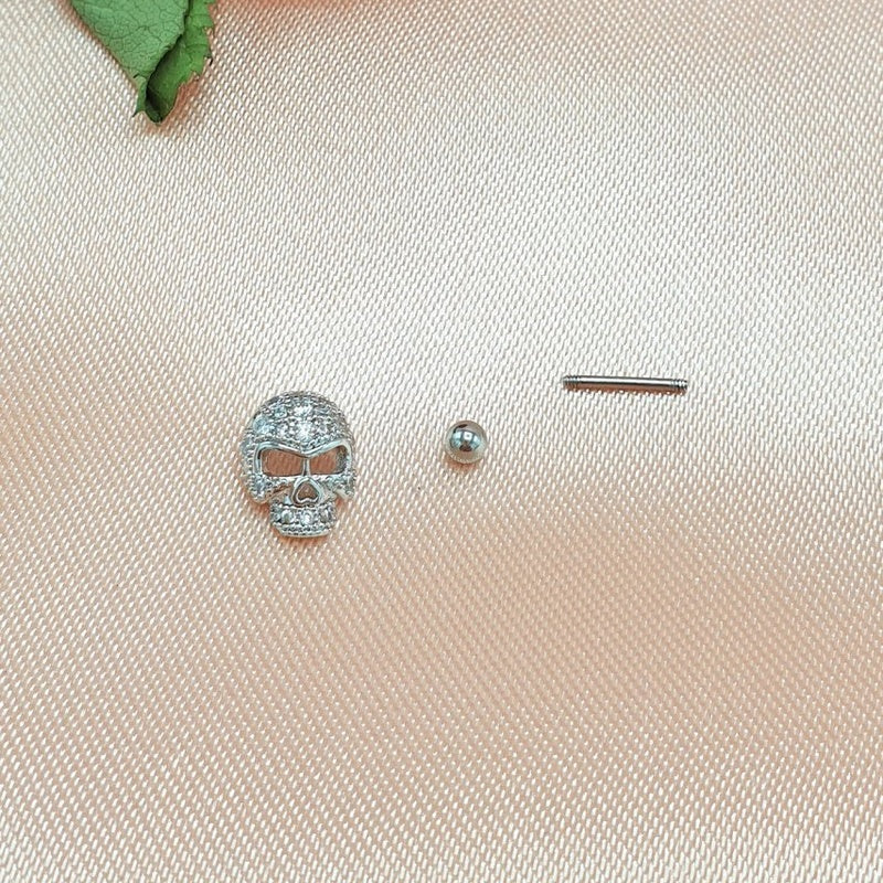 Skull Mens Earrings Zircon Stone, Silver Colour Mens Earring Male  Huggie Antique Thumb Vintage