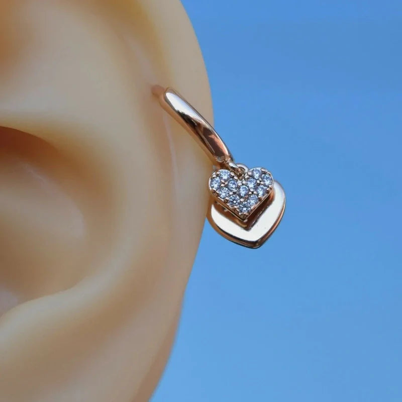 Heart Dangle Ring Piercing Helix Earring for Cartilage, Upper Lobe, and Tragus