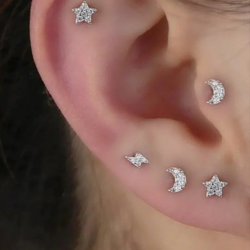 Minimalist Star Stud Earring, Zircon Stone Steel Piercing, Tragus Piercing, Stud Earrings, and Helix Piercing for Lobe